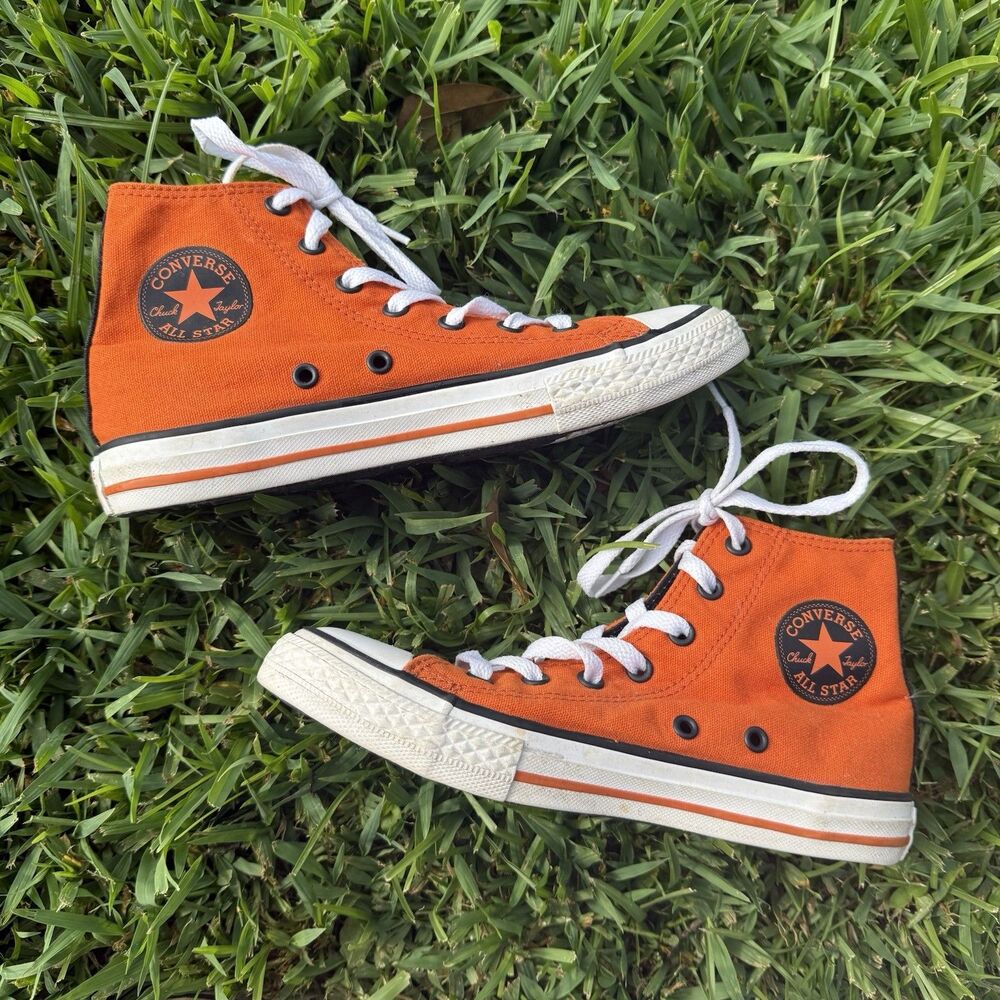 Converse High Top Sneakers Orange Chuck Taylor All Star Canvas Shoes Unisex Sz 3